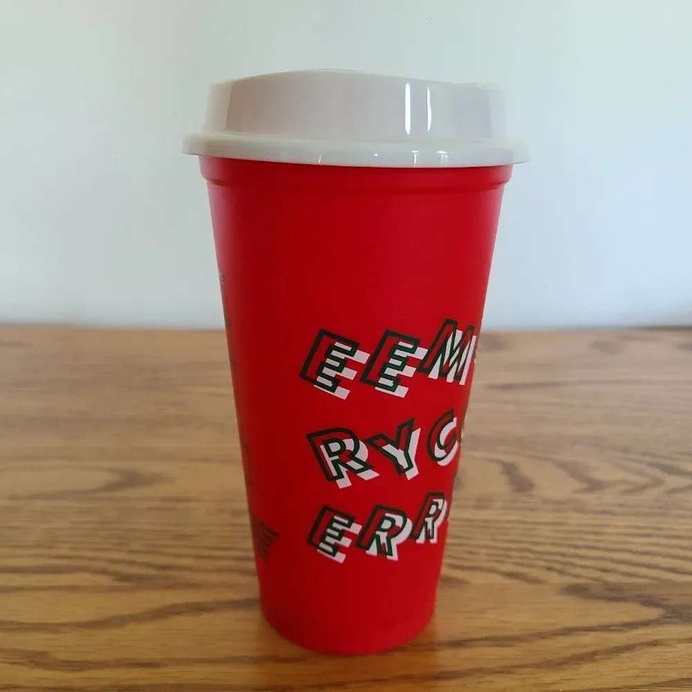 2013 Holiday Christmas Starbucks Red Plastic Collectible Reusable Cup Mug W/Lid